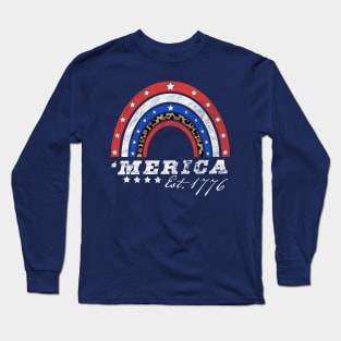 Merica Est 1776 - American Rainbow Flag 4th Of July Leopard Long Sleeve T-Shirt